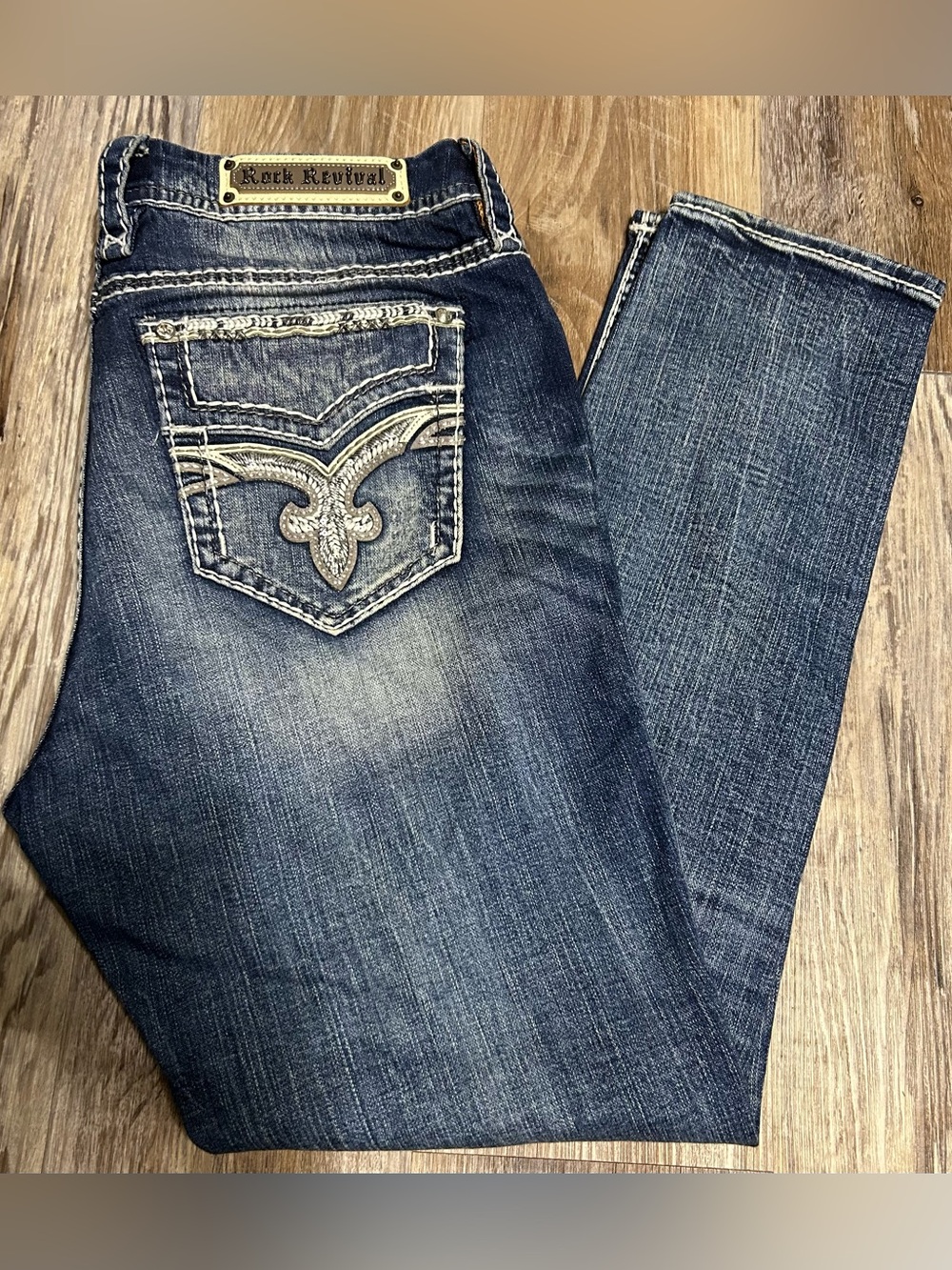 Rock Revival Women's Dark Blue Easy Skinny Jeans with Embroidered Pocket